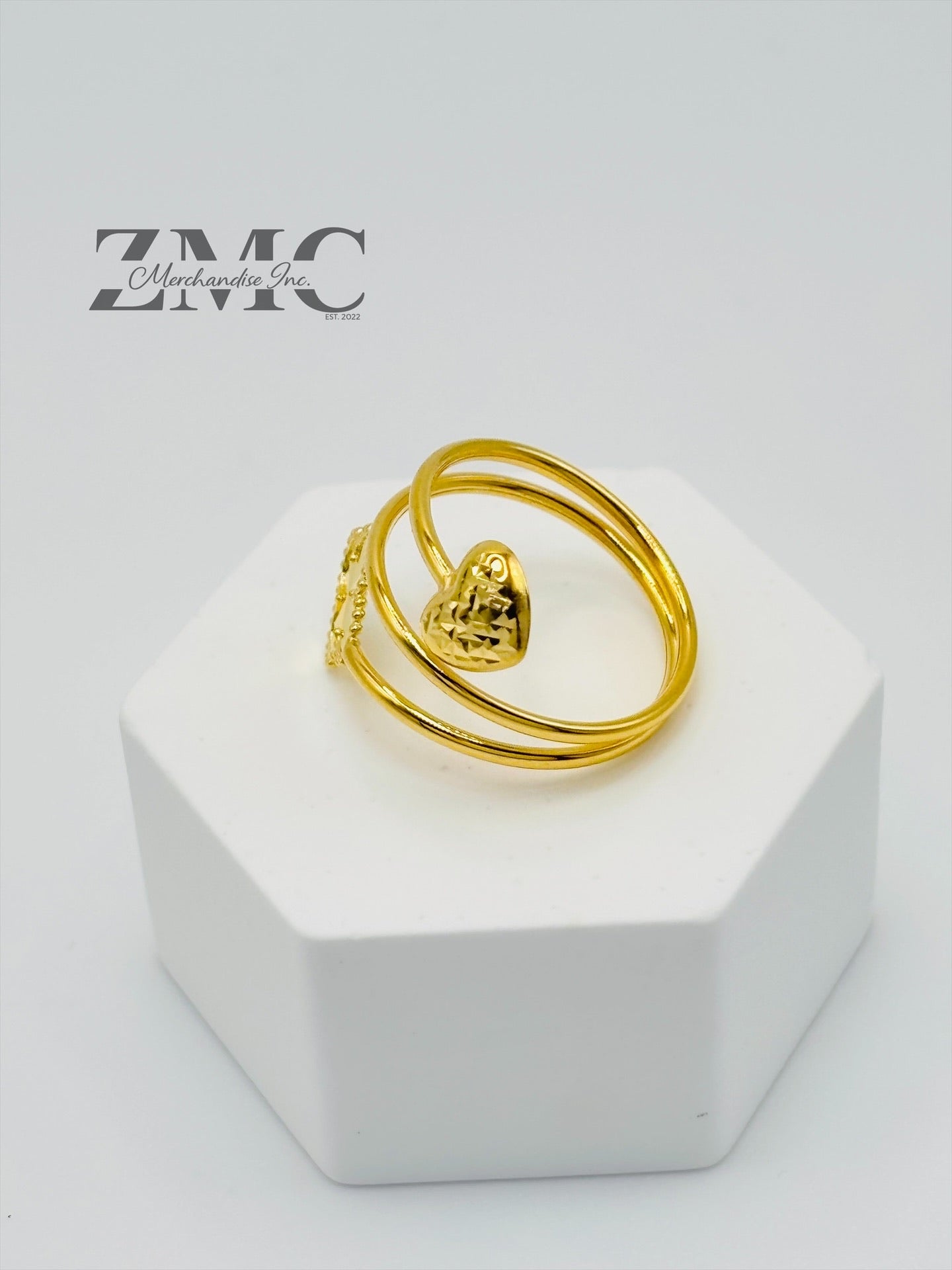 18K Gold Clover & Heart Spiral Ring