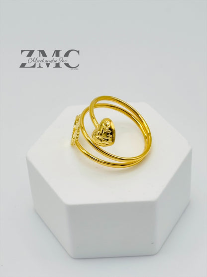 18K Gold Clover & Heart Spiral Ring