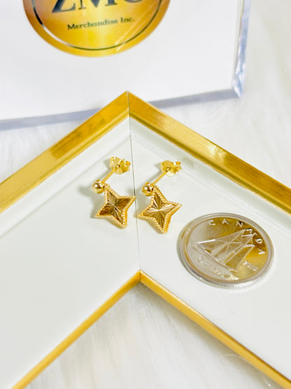 18K Gold Star Dangling Earrings