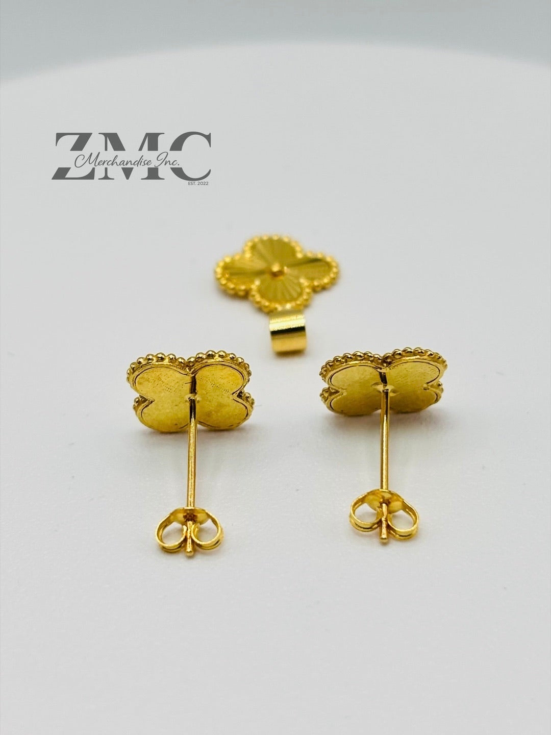 18K Gold Clover Earrings and Pendant Set 10 mm