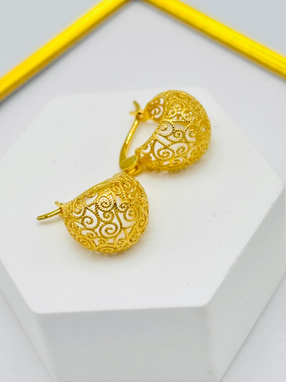 18K Gold Basket Huggies Loop Earrings