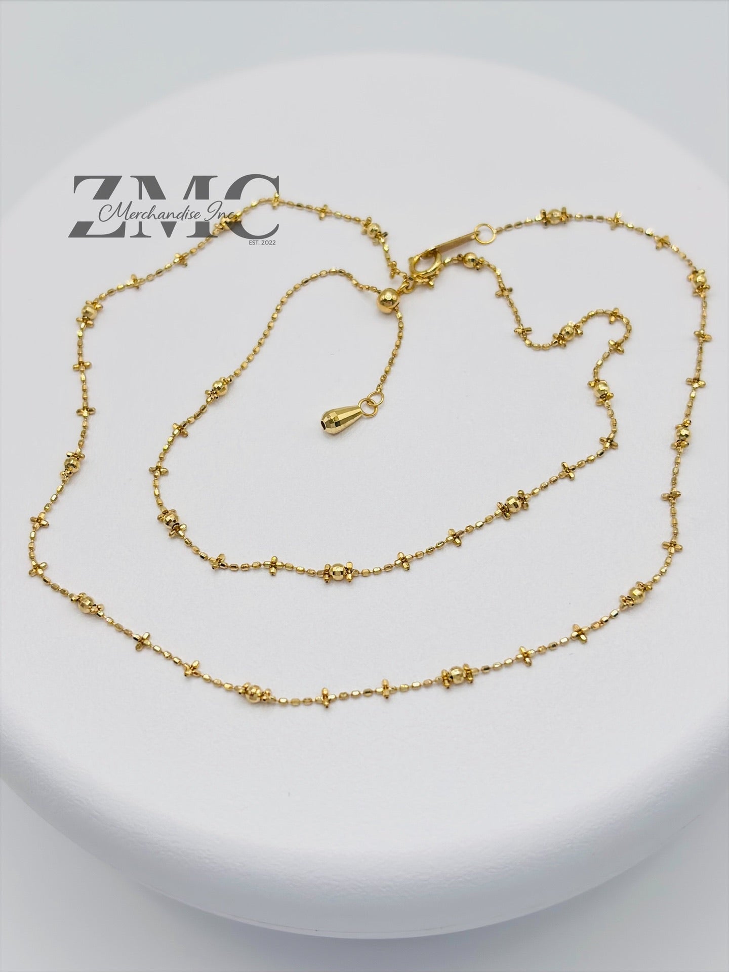 18K Gold Mirror Ball Beads Slider Chain/Necklace