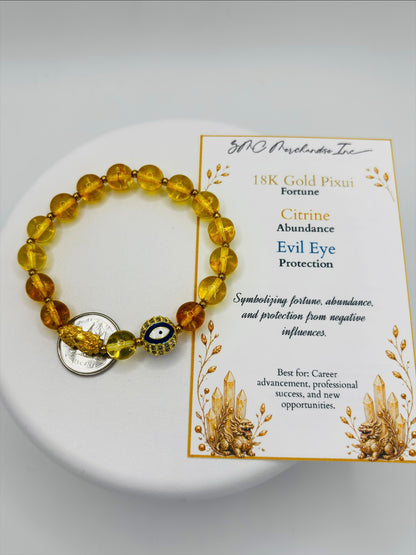 18K Gold Lucky Piyao/ Pi Xiu Citrine Evil Eye Bracelet ( Hollow Empty Inside) Small
