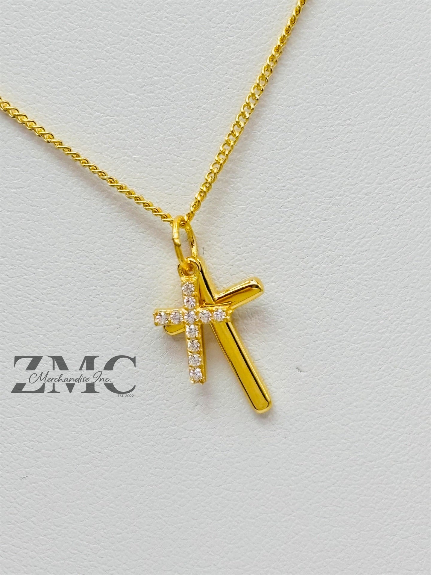 18K Gold Double Cross Necklace