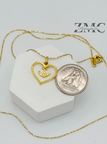 18K Gold Heart & Anchor Necklace