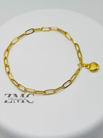 18K Gold Paperclip with Heart Charm Bracelet