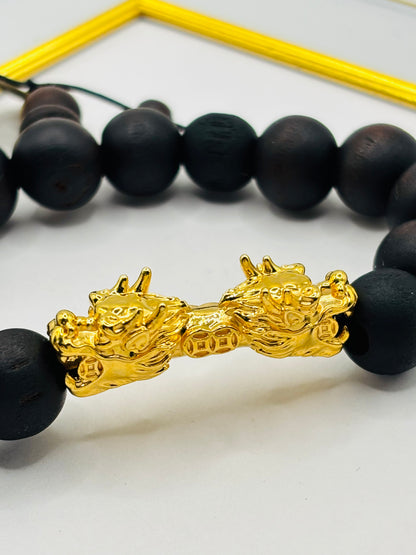 18K Gold Lucky Dragon Wood Stone ( Hollow Empty Inside) XXL