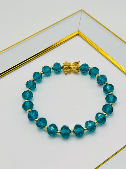 18K Gold Lucky Koi Fish  Blue/Green Stone  ( Hollow Empty Inside) Medium Size