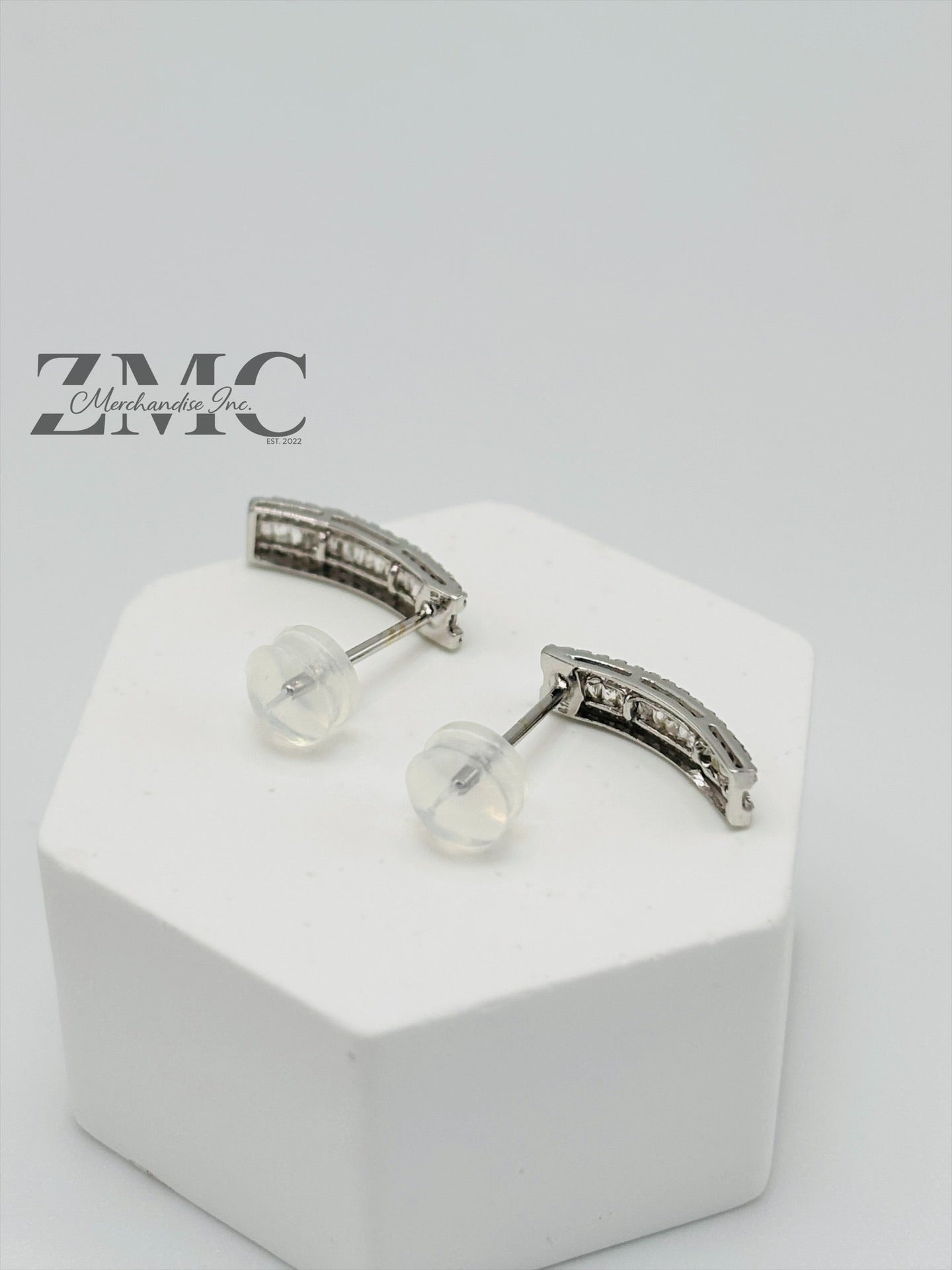 18K White Gold Baguette Half Loop Stud Earrings 0.34 carat Natural Diamond