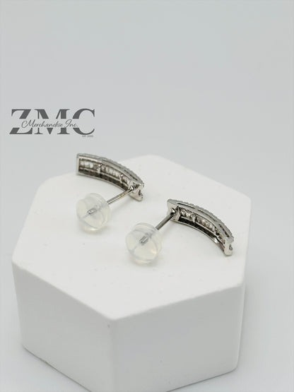 18K White Gold Baguette Half Loop Stud Earrings 0.34 carat Natural Diamond