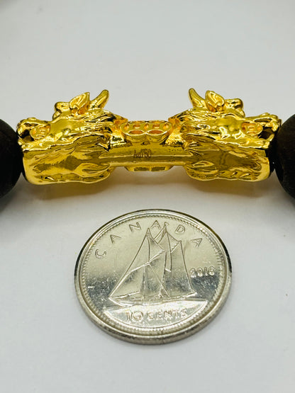 18K Gold  Lucky Dragon Bracelet ( Hollow Empty Inside)  Natural Carved Wood XXL