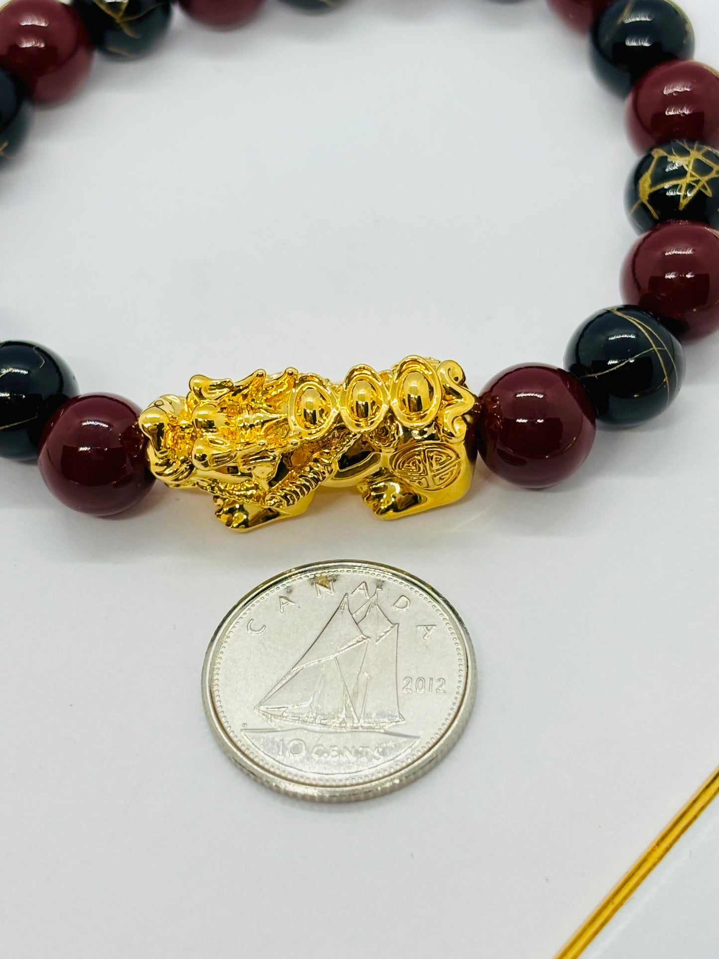 18K Gold  Lucky Piyao/ Pi Xiu Bracelet Red & Black ( Hollow Empty Inside) Extra Large Size