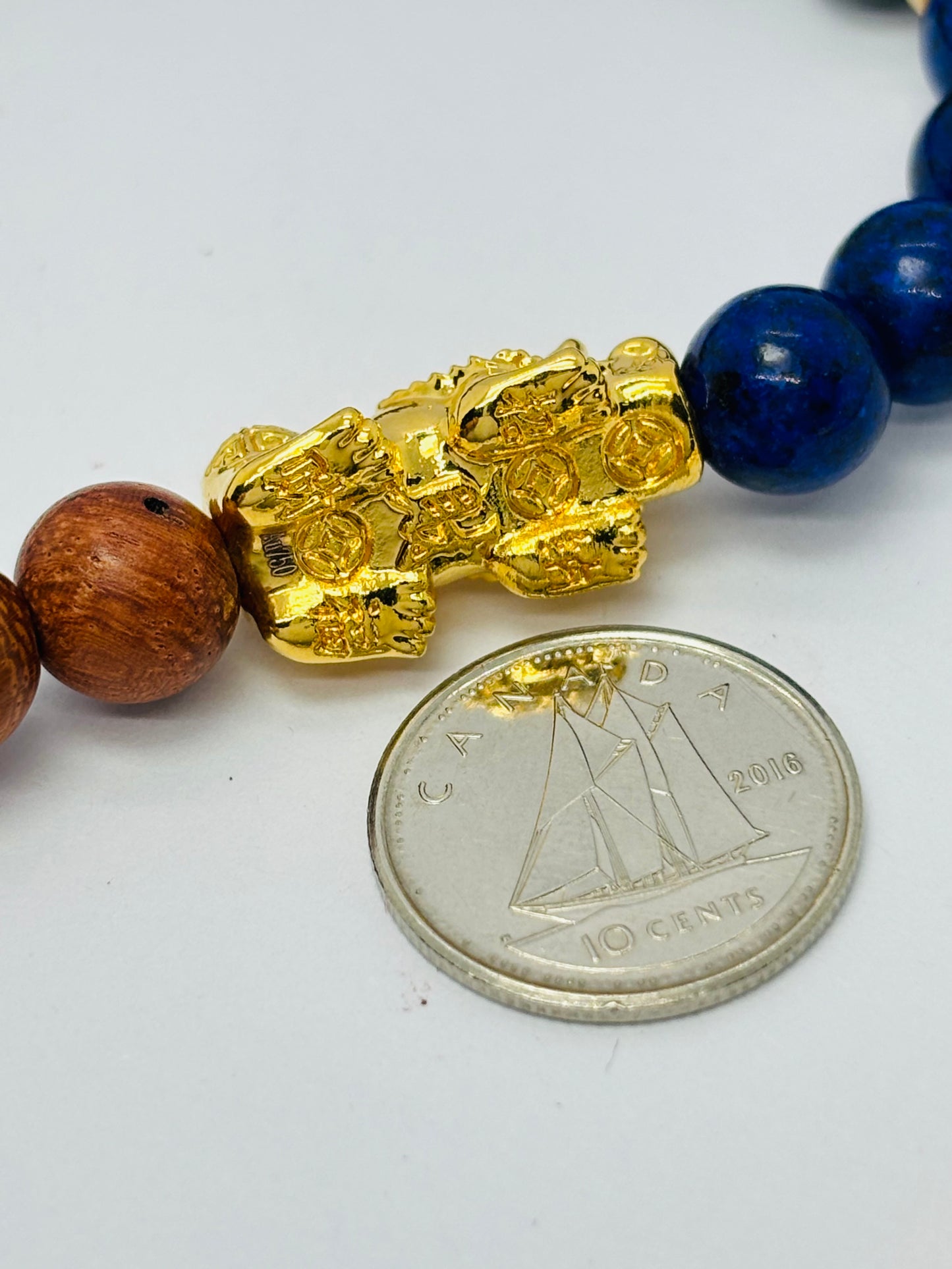 18K Gold  Lucky Piyao/ Pi Xiu Tiger Eye, Lapis Lazuli, Black Obsidian, Woods  ( Hollow Empty Inside) Large Size