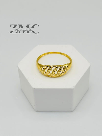 18K Gold Net Diamond Cut Ring