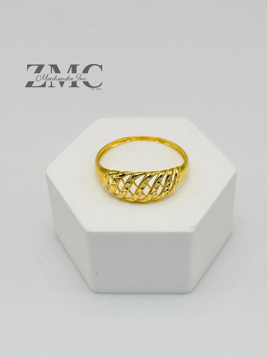 18K Gold Net Diamond Cut Ring
