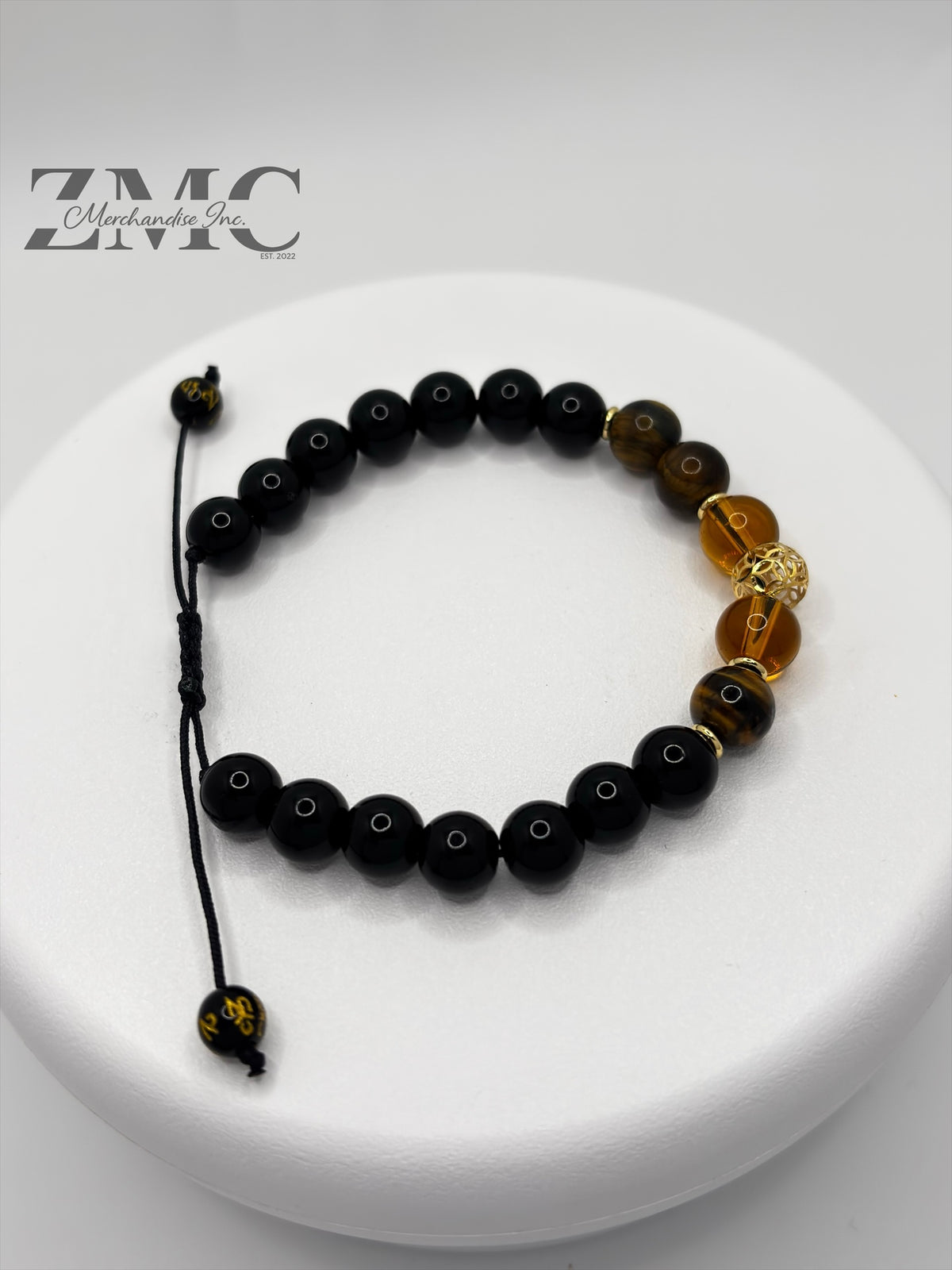 18K Gold  Lucky Money Catcher Ball Citrine, Tiger Eye, Onyx Bracelet  ( Hollow Empty Inside)