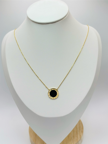 18K Gold Black Attached Circle Necklace