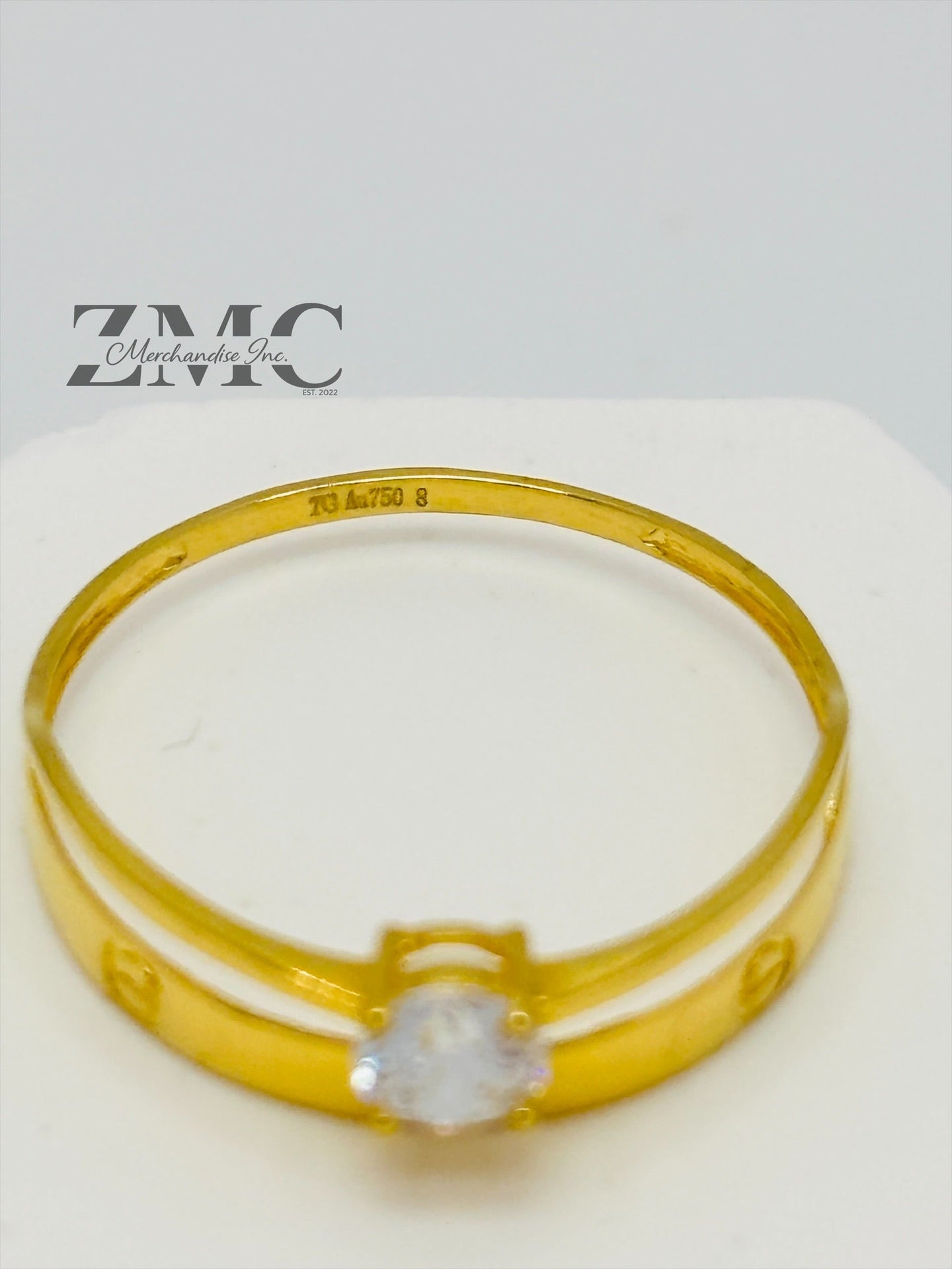 18K Gold Wedding Band with Stone Ring
