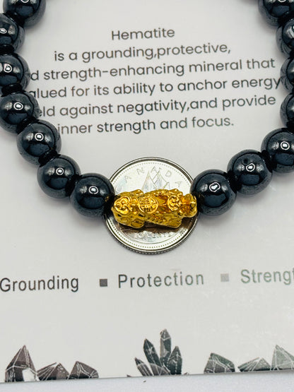 18K Gold Lucky Piyao/ Pi Xiu Hematite Stone ( Hollow Empty Inside) Medium Size