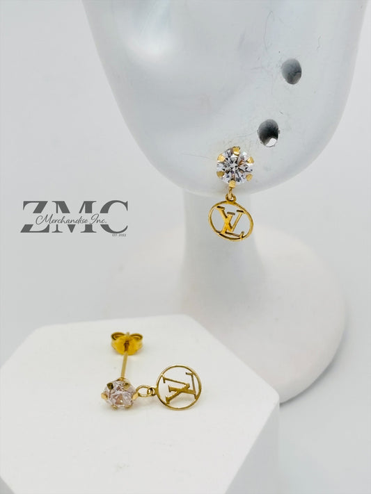 18K Gold Dangling Zircon Stone Earrings