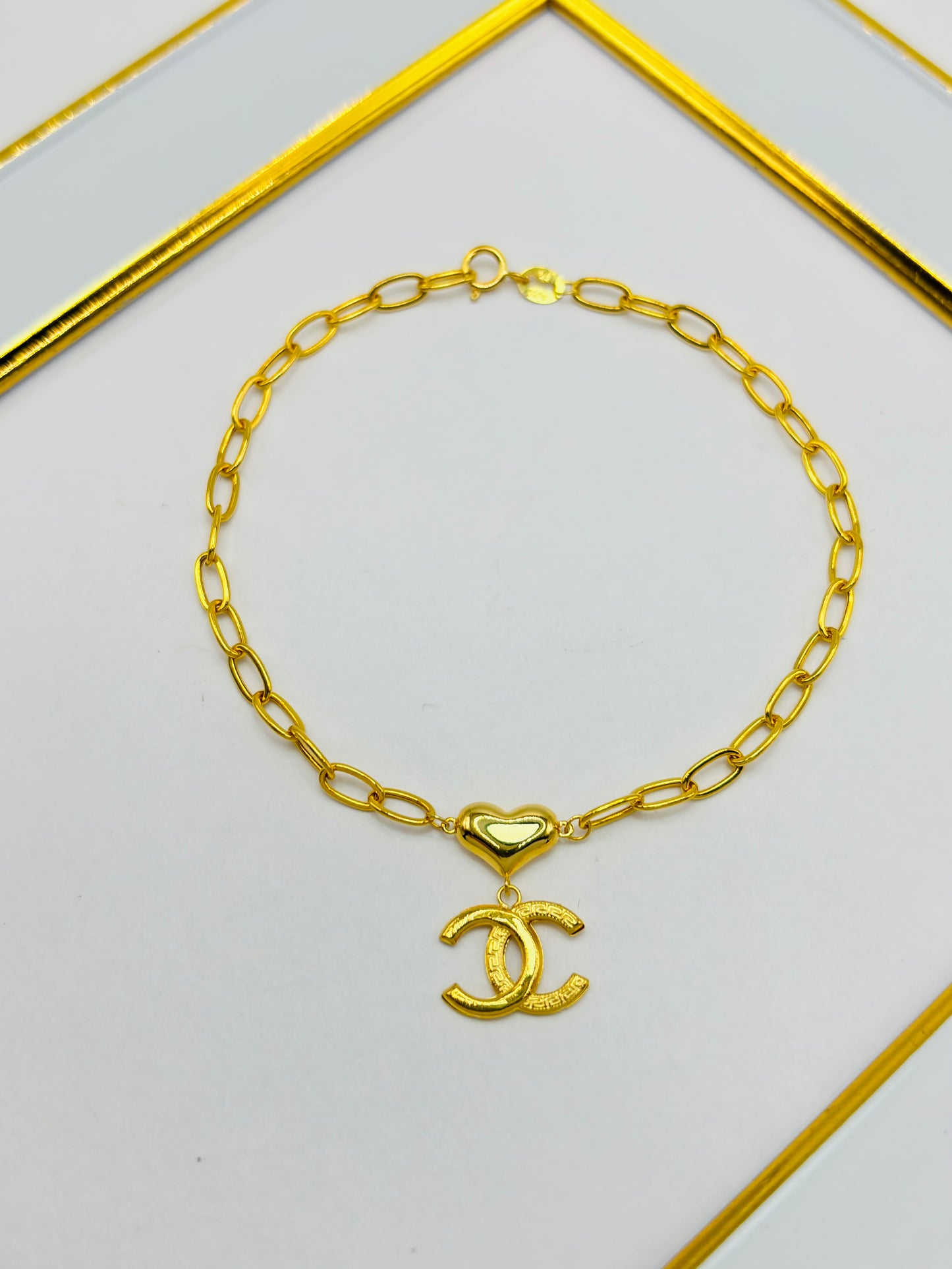 18K Gold C Heart Bracelet