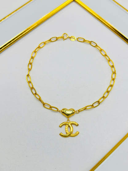 18K Gold C Heart Bracelet