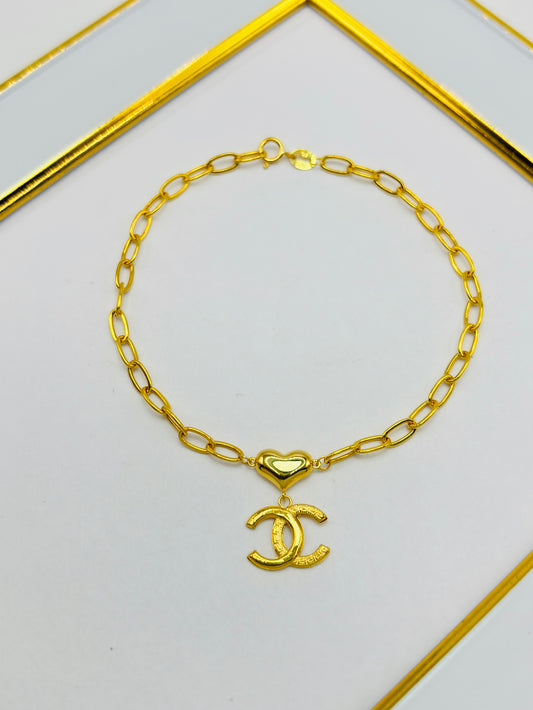 18K Gold C Heart Bracelet