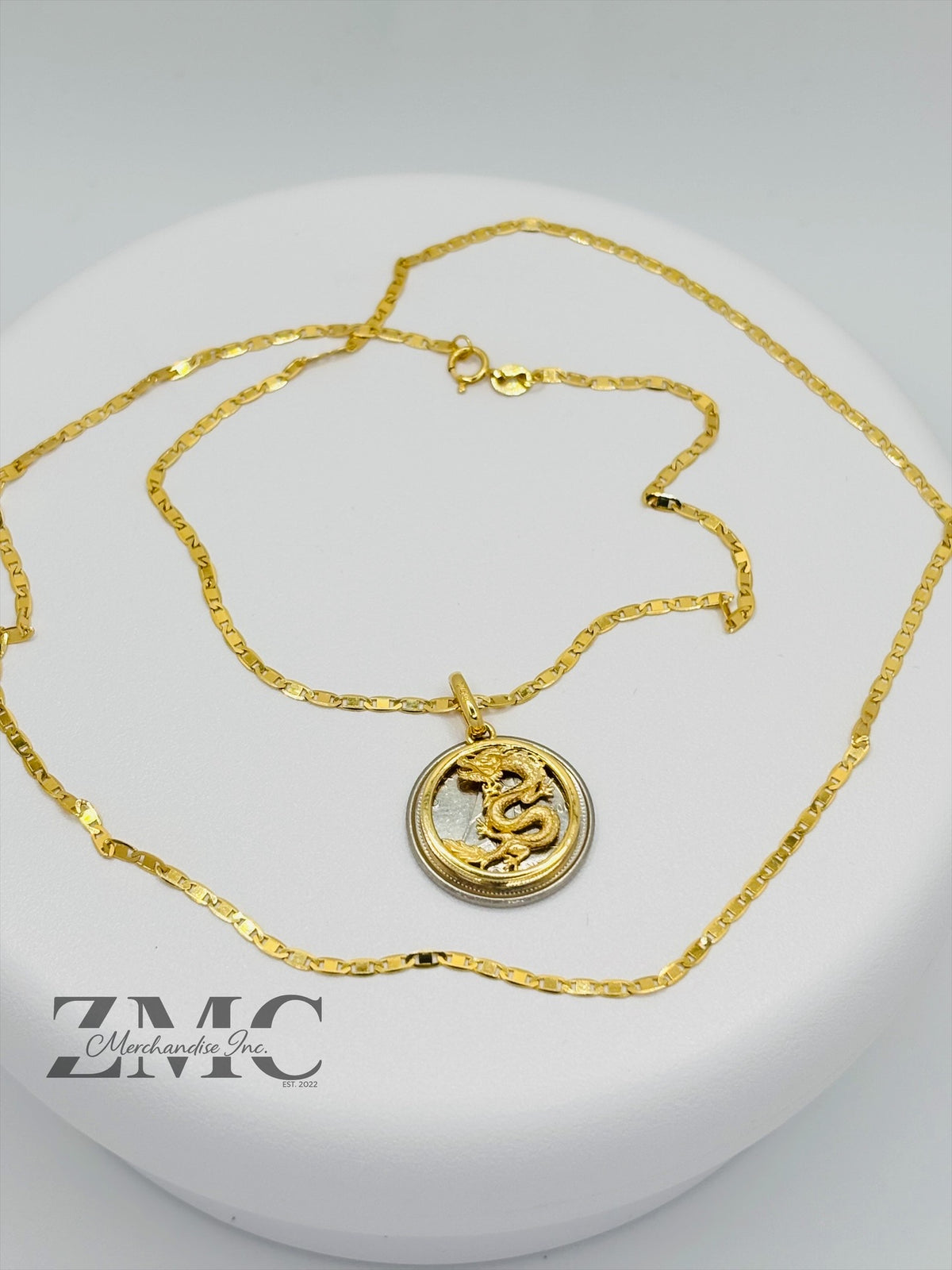 18K Gold Circle Dragon Necklace