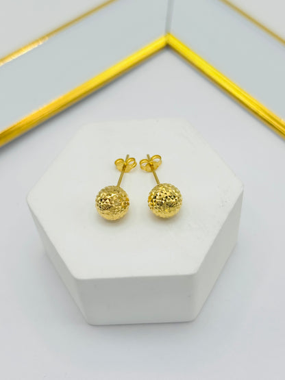 18K Gold Diamond Cut Ball Earrings