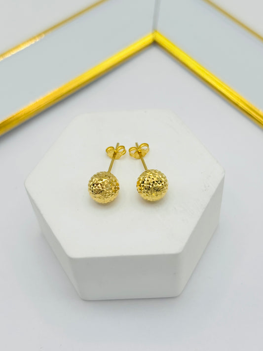 18K Gold Diamond Cut Ball Earrings