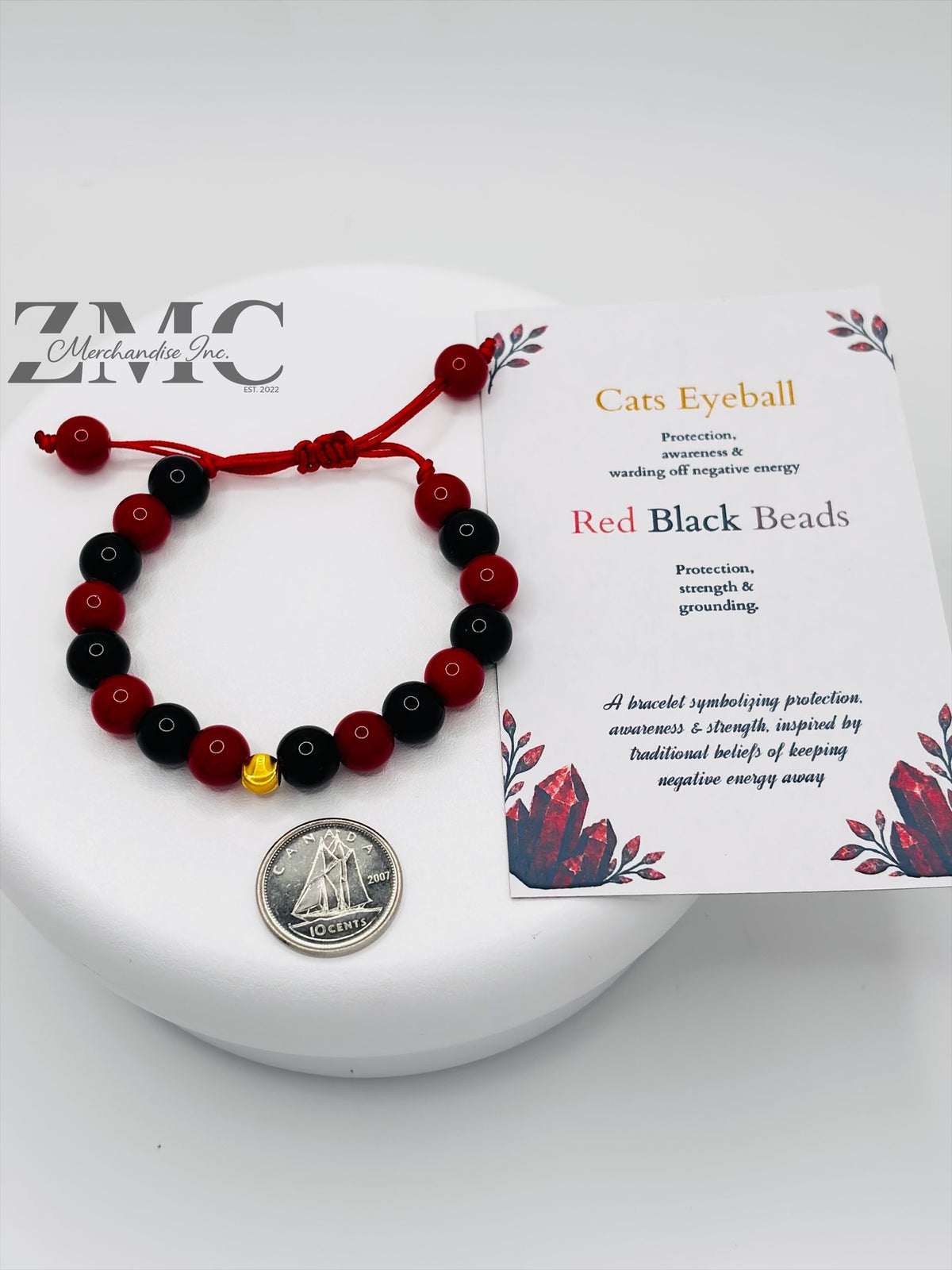18K Gold Cats Eye Ball Baby/Kids Red & Black Stone Bracelet