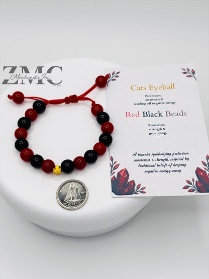 18K Gold Cats Eye Ball Baby/Kids Red & Black Stone Bracelet