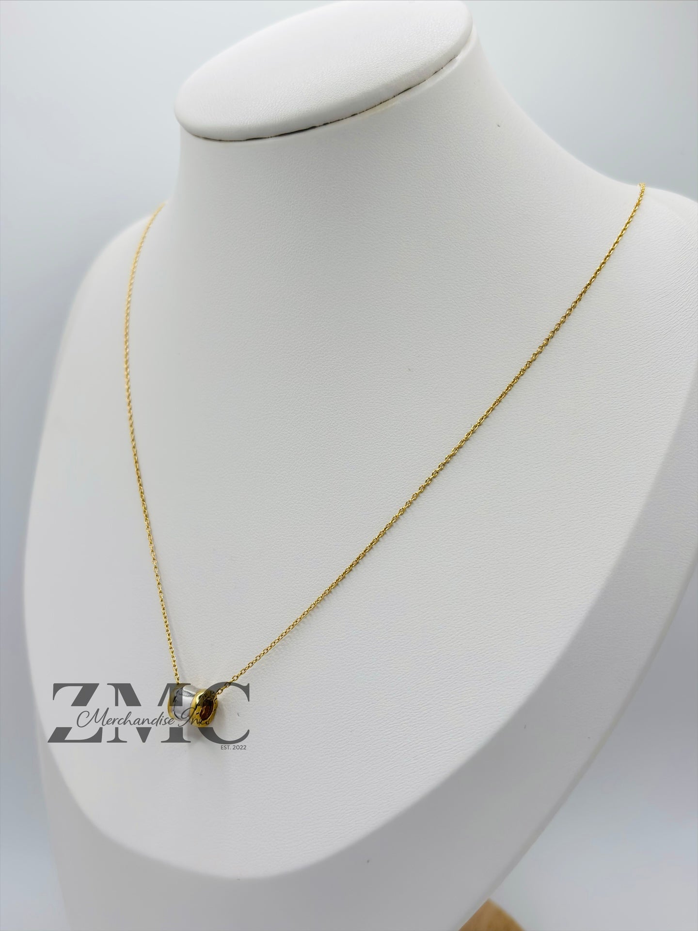 18K Gold Necklace with Barrel Pendant (Chocker Adult/Kids)