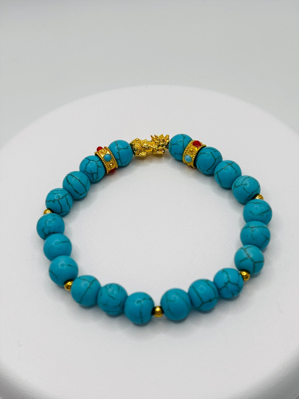 18K Gold Lucky Piyao/ Pi Xiu Blue Turquoise Bracelet ( Hollow Empty Inside) Small