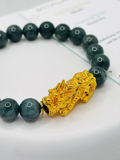 18K Gold Lucky Piyao/ Pi Xiu Green Jade Bracelet( Hollow Empty Inside) XXL PIYAO