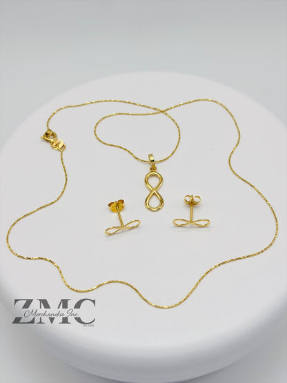 18K Gold Infinity Earrings and Necklace Set