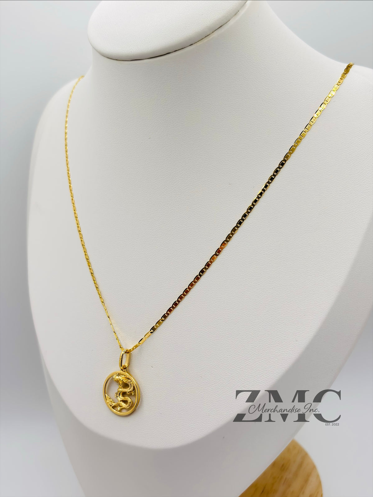 18K Gold Circle Dragon Necklace