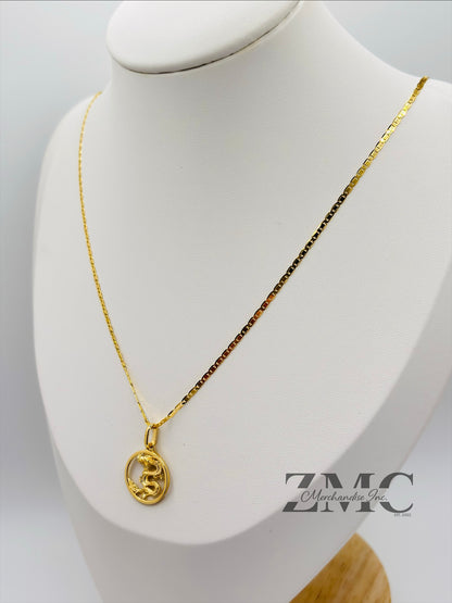 18K Gold Circle Dragon Necklace