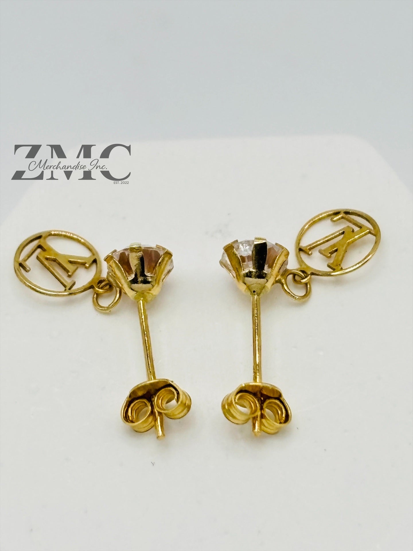 18K Gold Dangling Zircon Stone Earrings