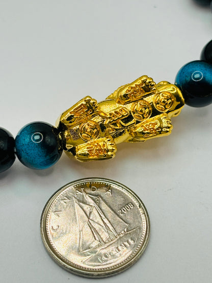 18K Gold  Lucky Piyao/ Pi Xiu Tiger Eye, Black Obsidian, Hematite Stone ( Hollow Empty Inside) Extra Large Size