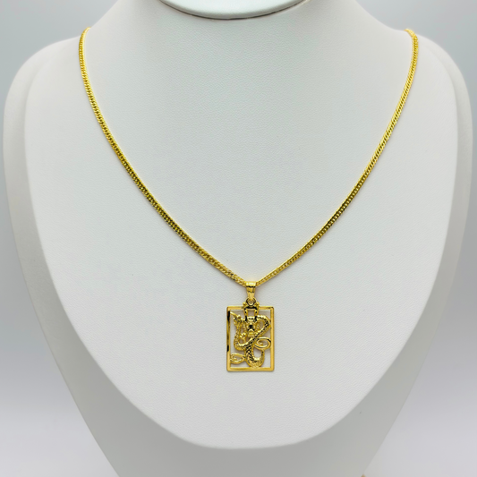 18K Gold Square Dragon Necklace