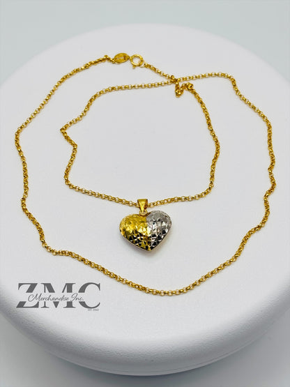 18K Gold Two-Tone Heart Necklace