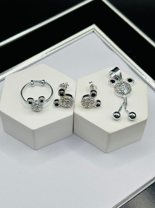 S925 Silver MM Ring, Earrings and Pendant Kids Set