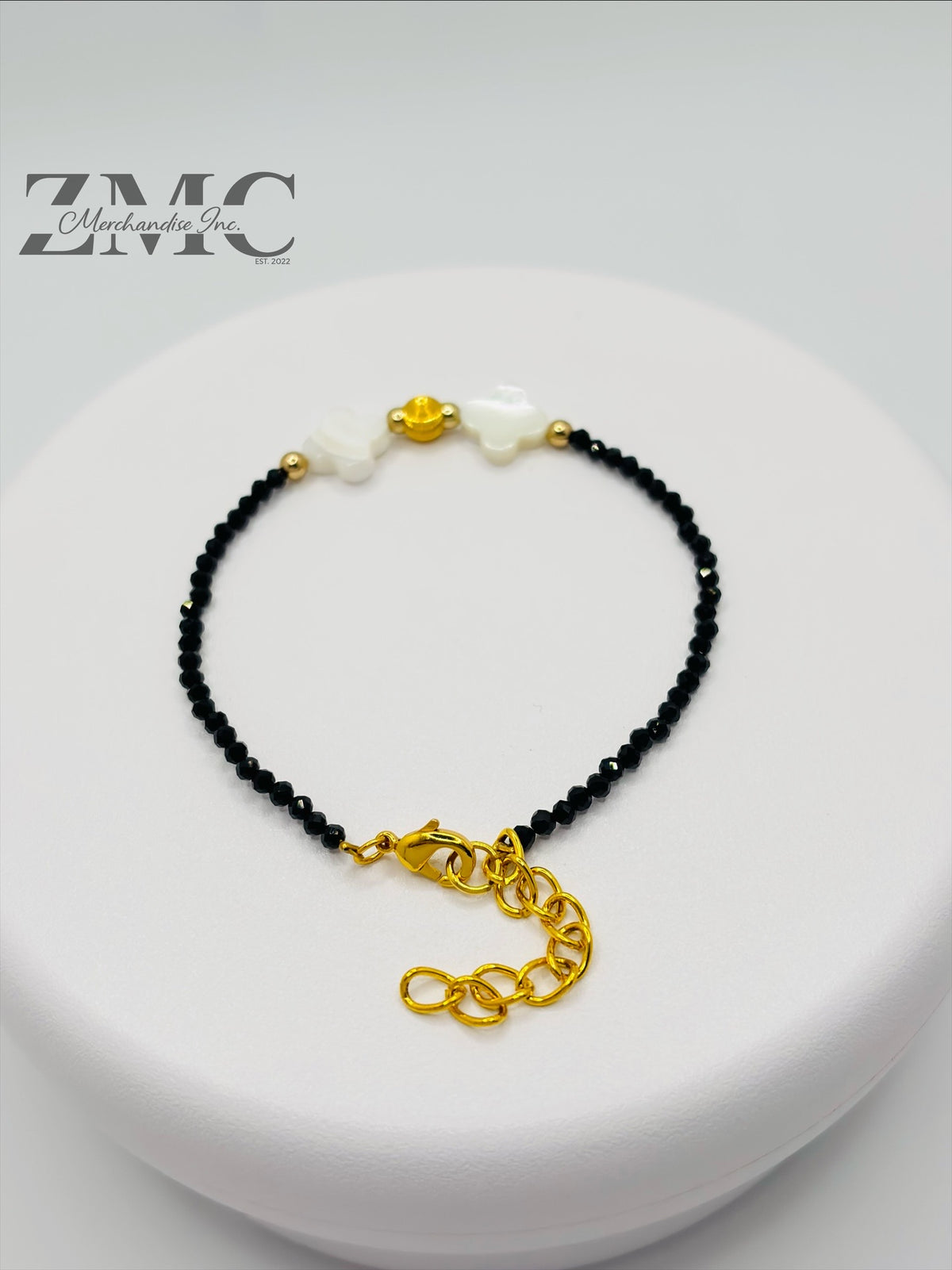 18K Gold Cats Eye Ball with Black Spinel Stone & Four Leaf Fresh Water Pearl