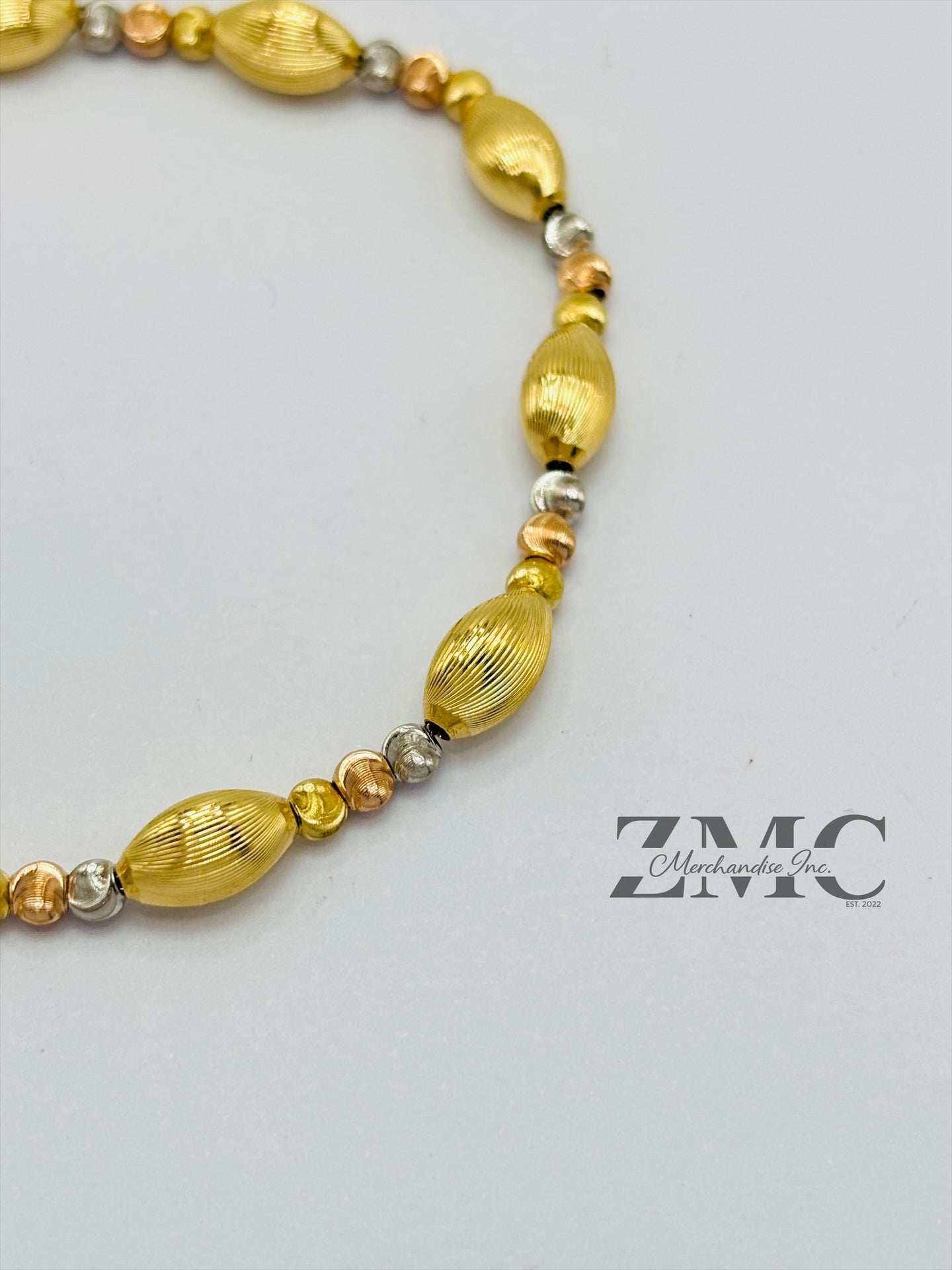 18K Gold Tri-Color Cats Eye Ball and Oval Bracelet