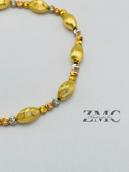 18K Gold Tri-Color Cats Eye Ball and Oval Bracelet
