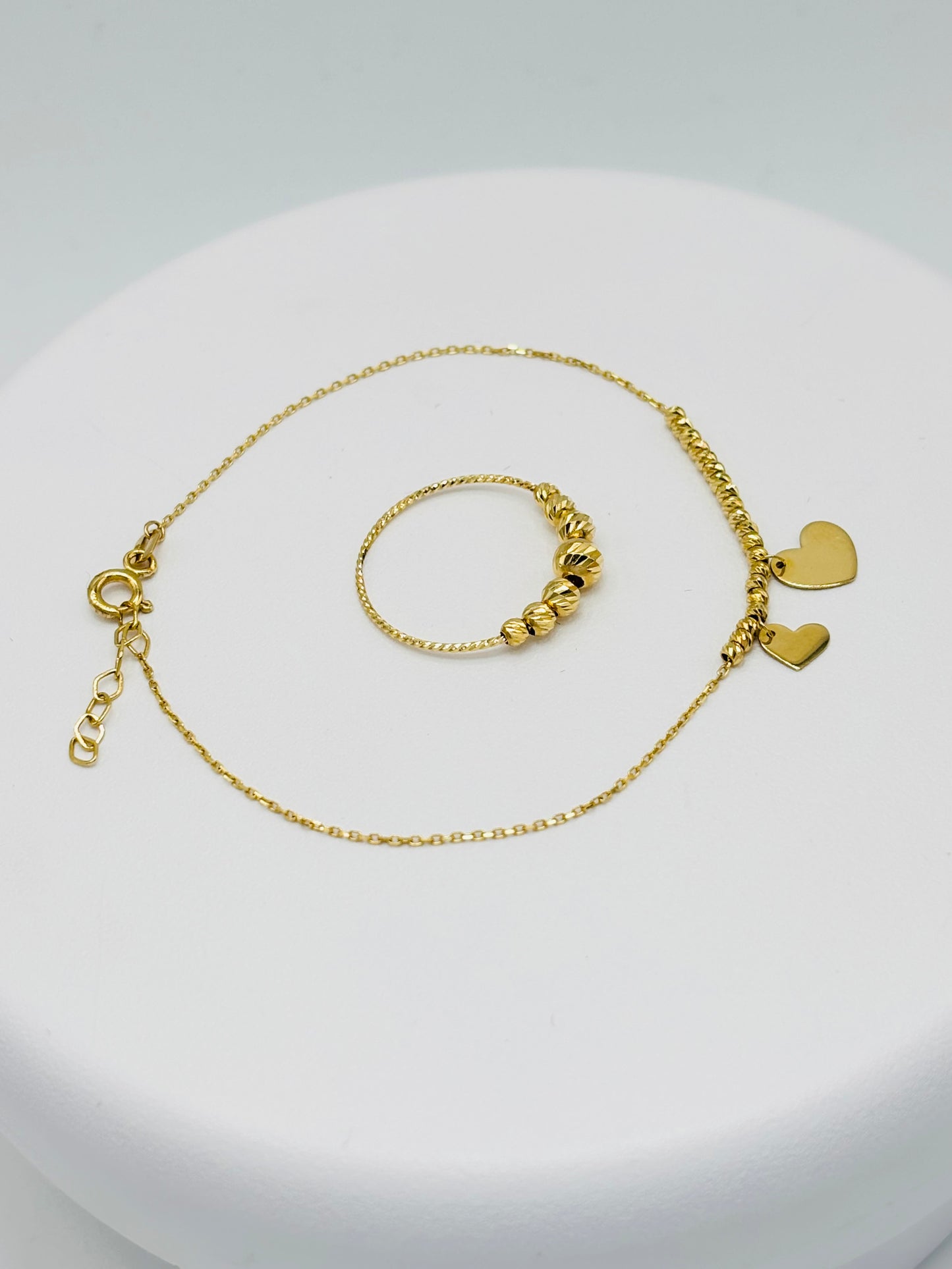 18K Gold Diamond Cut Ball Ring and Bracelet Set