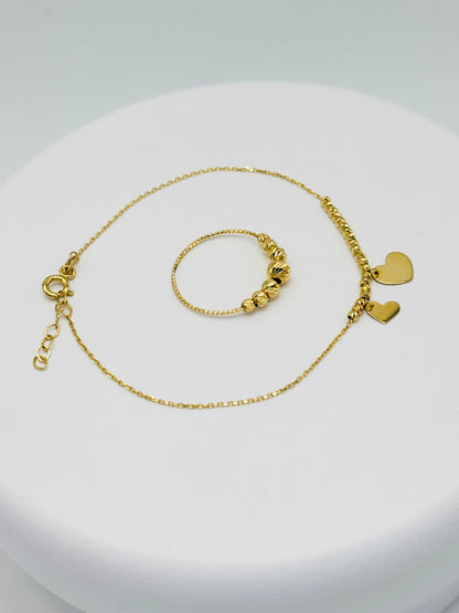 18K Gold Diamond Cut Ball Ring and Bracelet Set