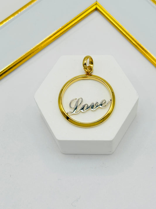 K18 Japan Gold Circle LOVE Two-tone Pendant