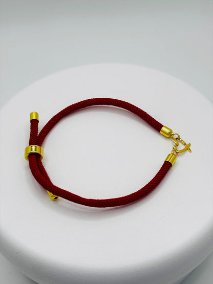 18K Gold Open Heart Small Red String Bracelet